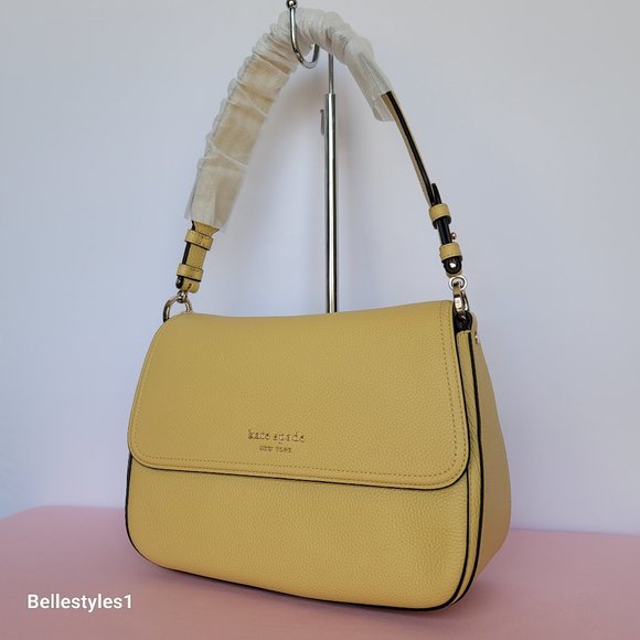 KATE SPADE Hudson Pebbled Leather Medium Flap Convertible Shoulder Bag- Mullein⭐ - Picture 5 of 16